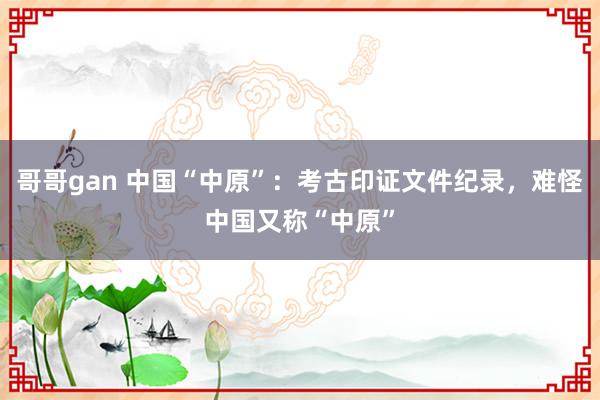 哥哥gan 中国“中原”：考古印证文件纪录，难怪中国又称“中原”