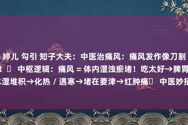 婷儿 勾引 知子大夫:中医治痛风:痛风发作像刀割?中医教你从根源可贵!✅ 中枢逻辑:痛风 = 体内湿浊瘀堵!吃太好→脾胃虚→水湿堆积→化热 / 遇寒→堵在要津→红肿痛✅ 中医妙招:喝对药——红肿热痛(干冷型...