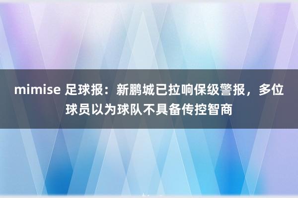 mimise 足球报：新鹏城已拉响保级警报，多位球员以为球队不具备传控智商